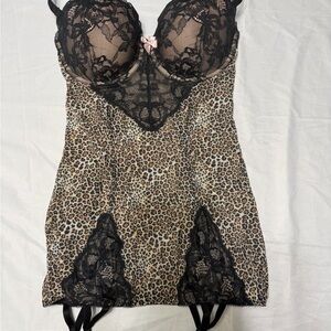Victoria's Secret Leopard mesh and Black Lace Chemise